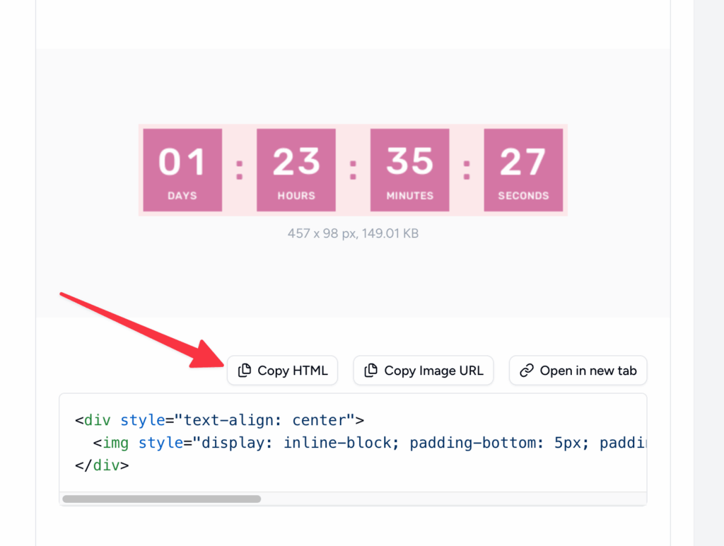Copying HTML embed code from Countdown Builder for Keap broadcast integration