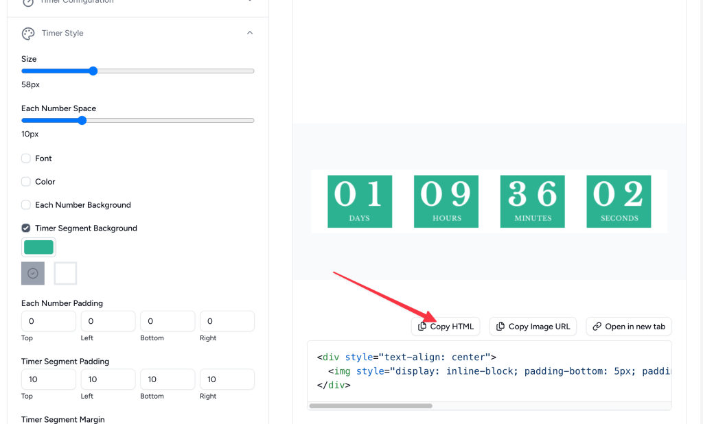 Screenshot of Countdown Builder interface for creating a custom countdown design customization options