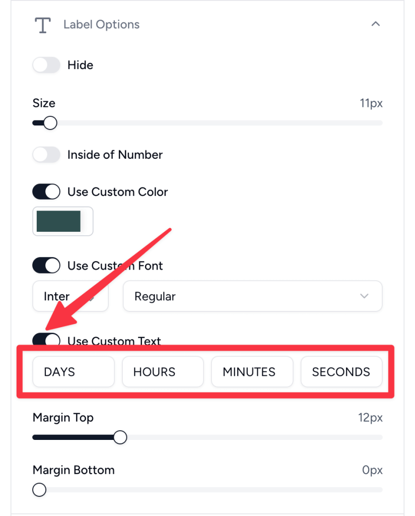Email timer design customization panel with color picker, fonts, and style options