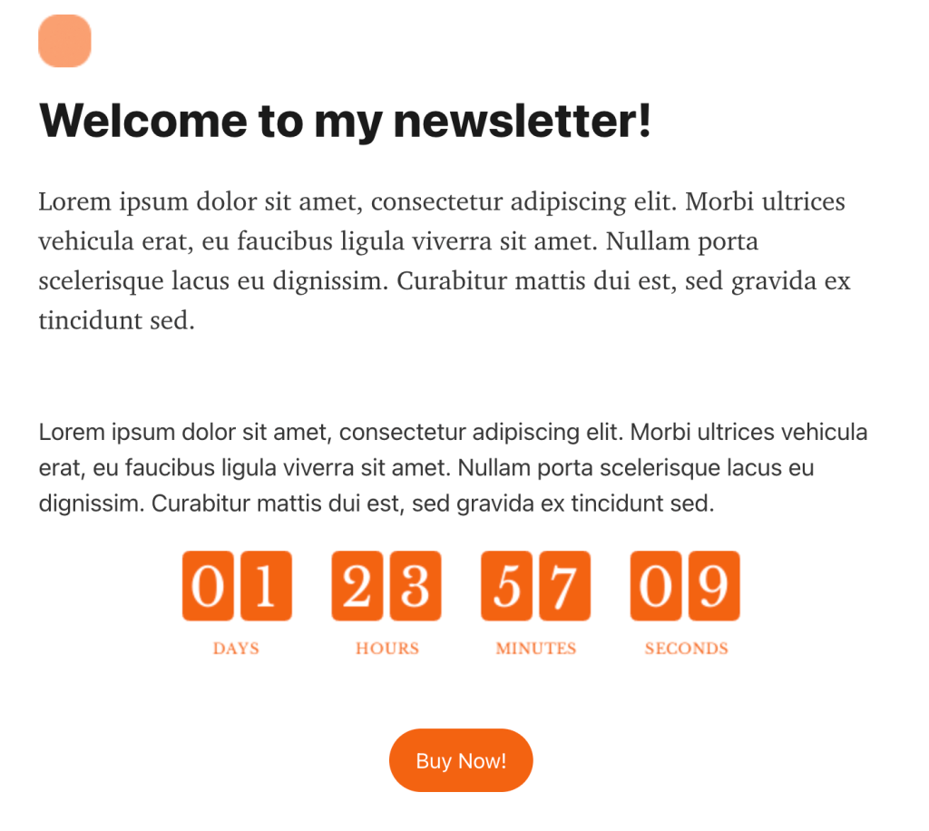 Preview of a dynamic countdown timer embedded in a Kit email campaign, showing a modern design with pulsing animation