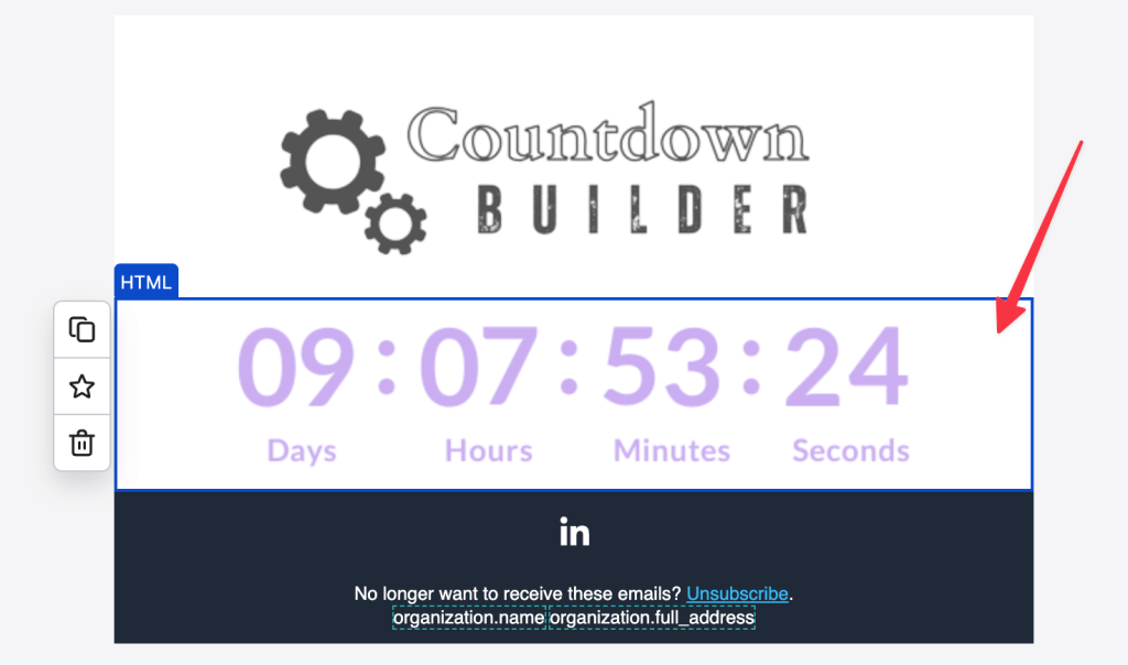 Preview of countdown timer in Klaviyo email marketing campaign
